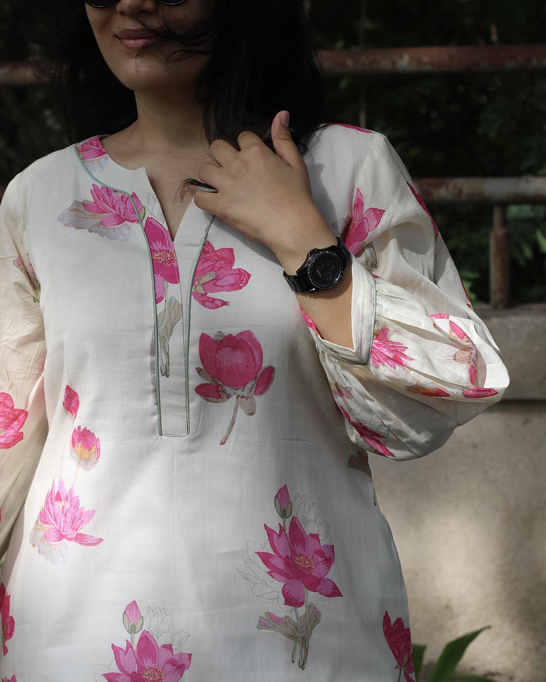 Ava floral Long kurta in Pure cotton