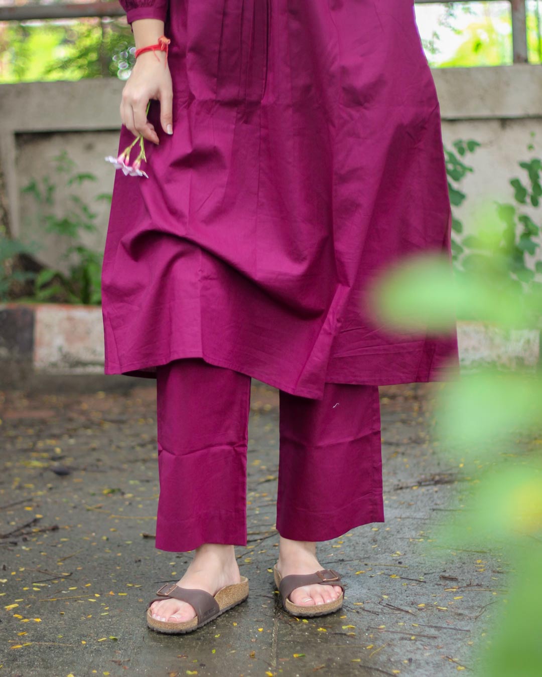 Tyran Purple Pure Cotton Pleated Kurta set- Set of 2