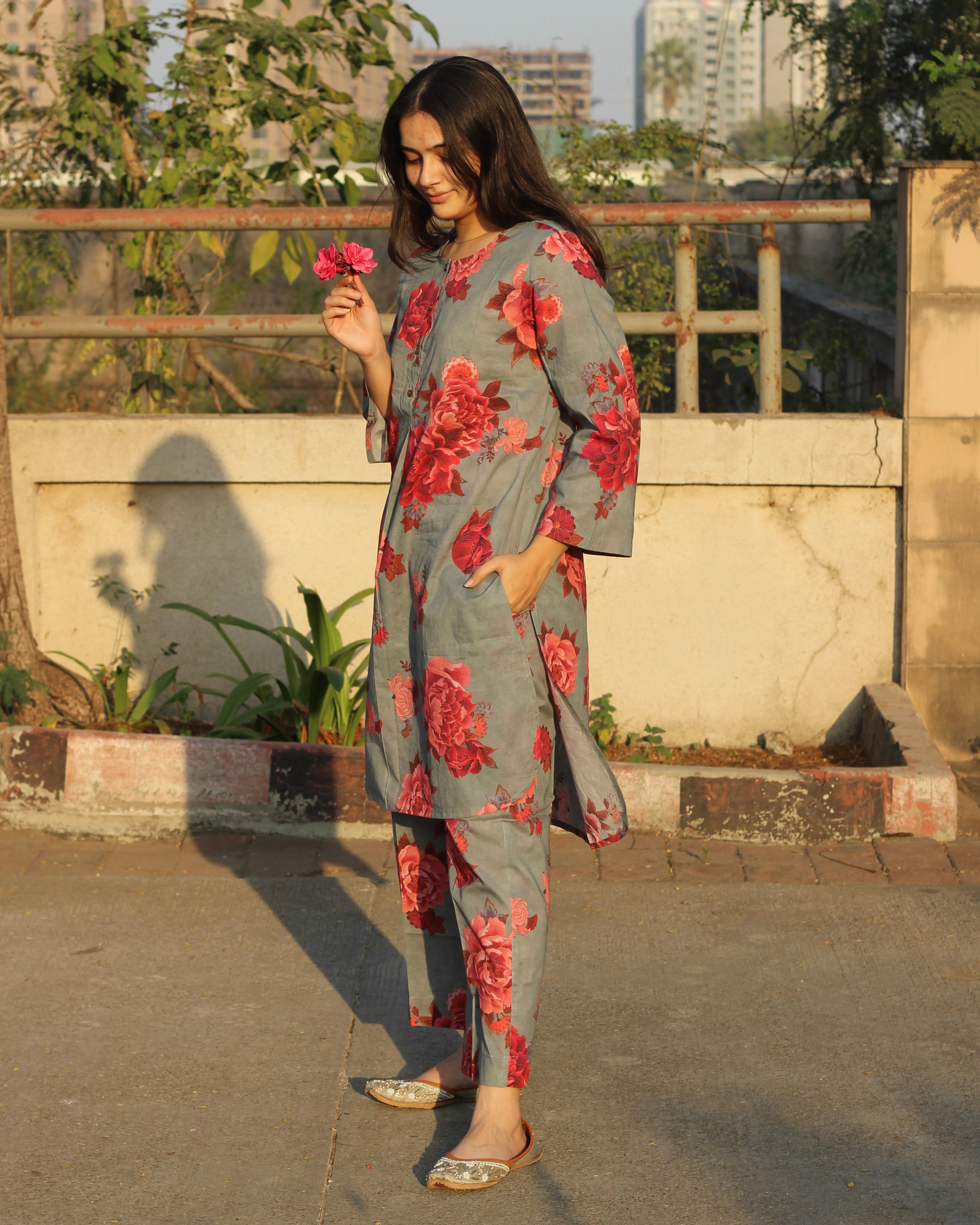 Rose print cambric cotton co-ord