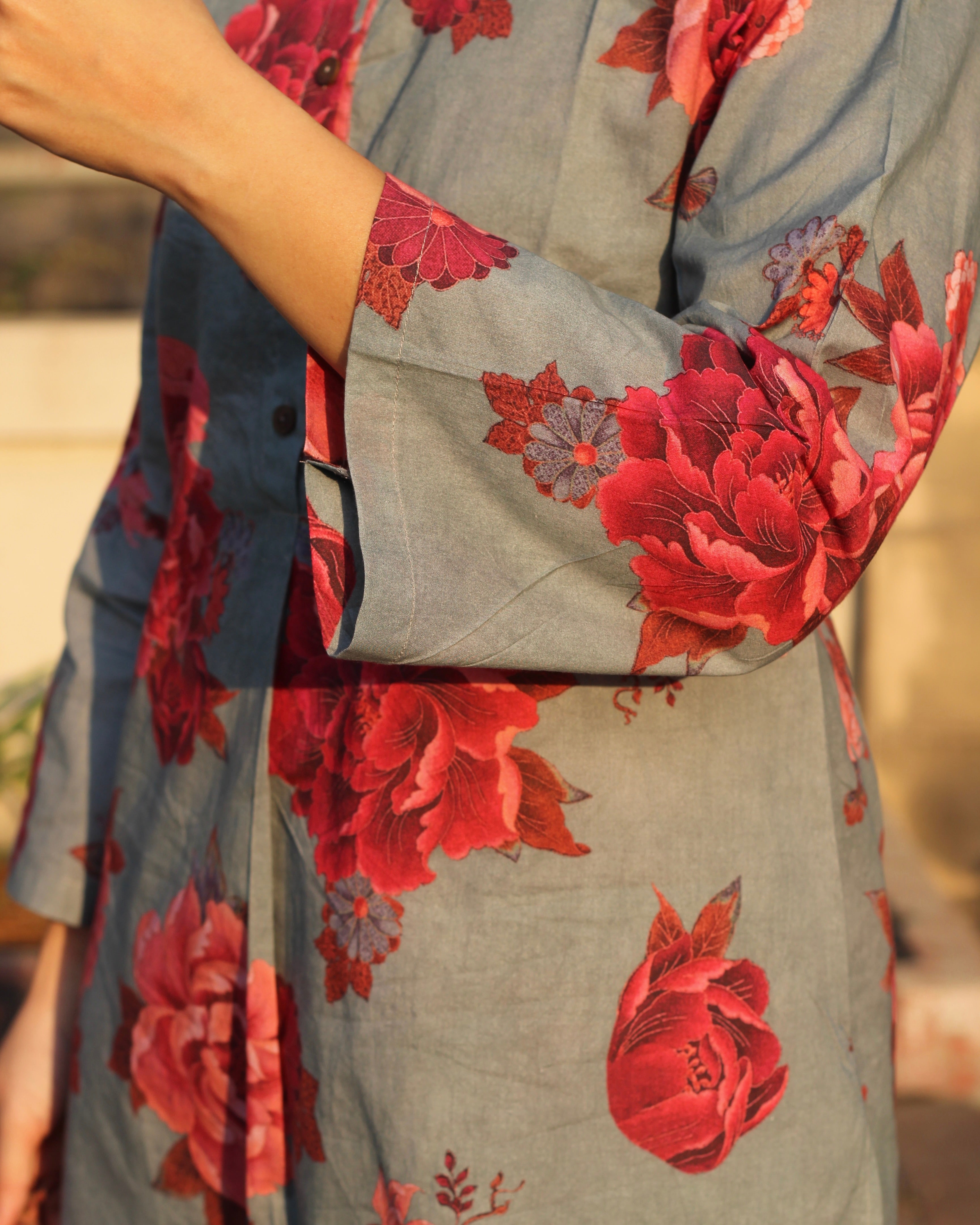 Long straight sleeves camrbic cotton kurta 