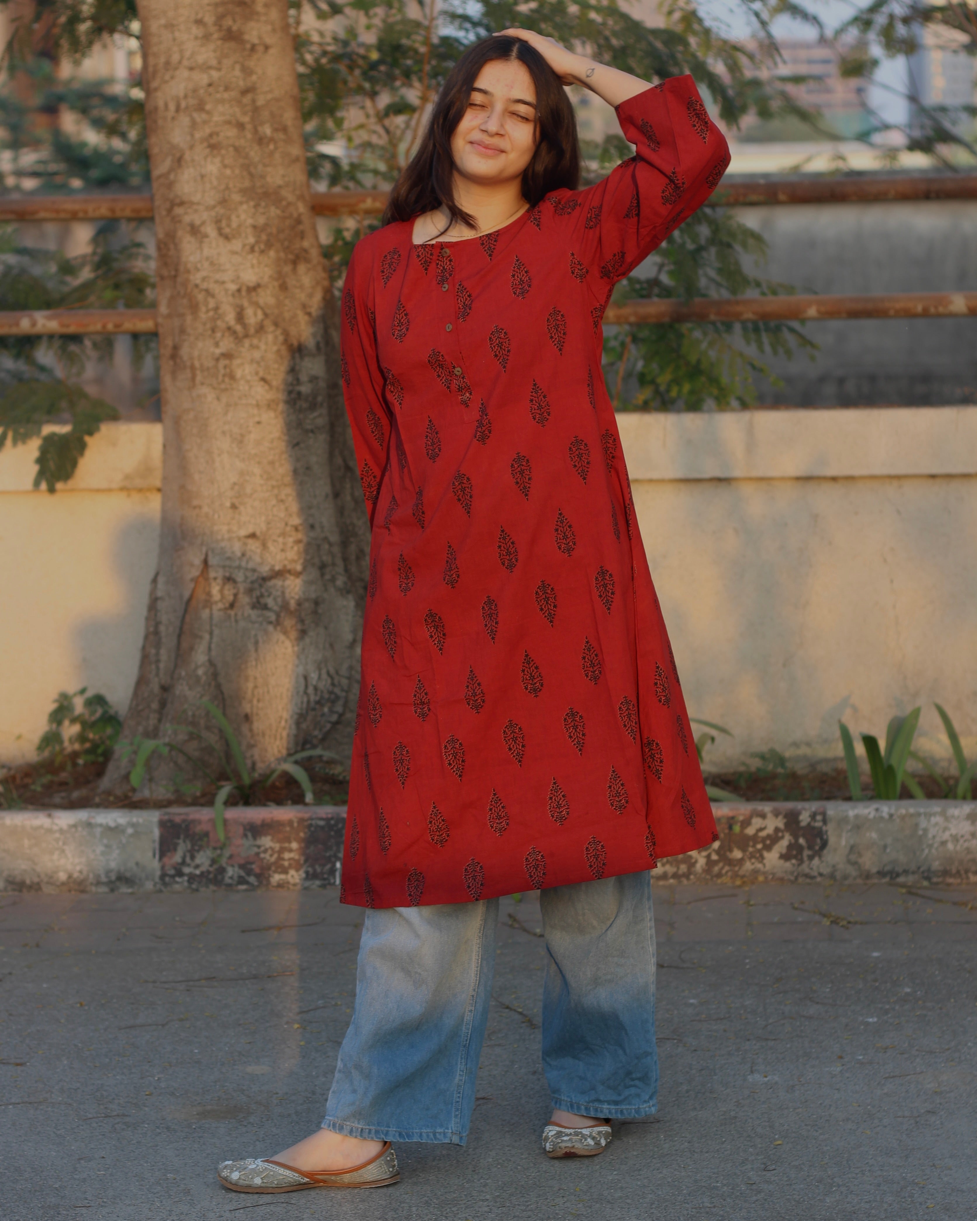 Long A line kurta with pockets