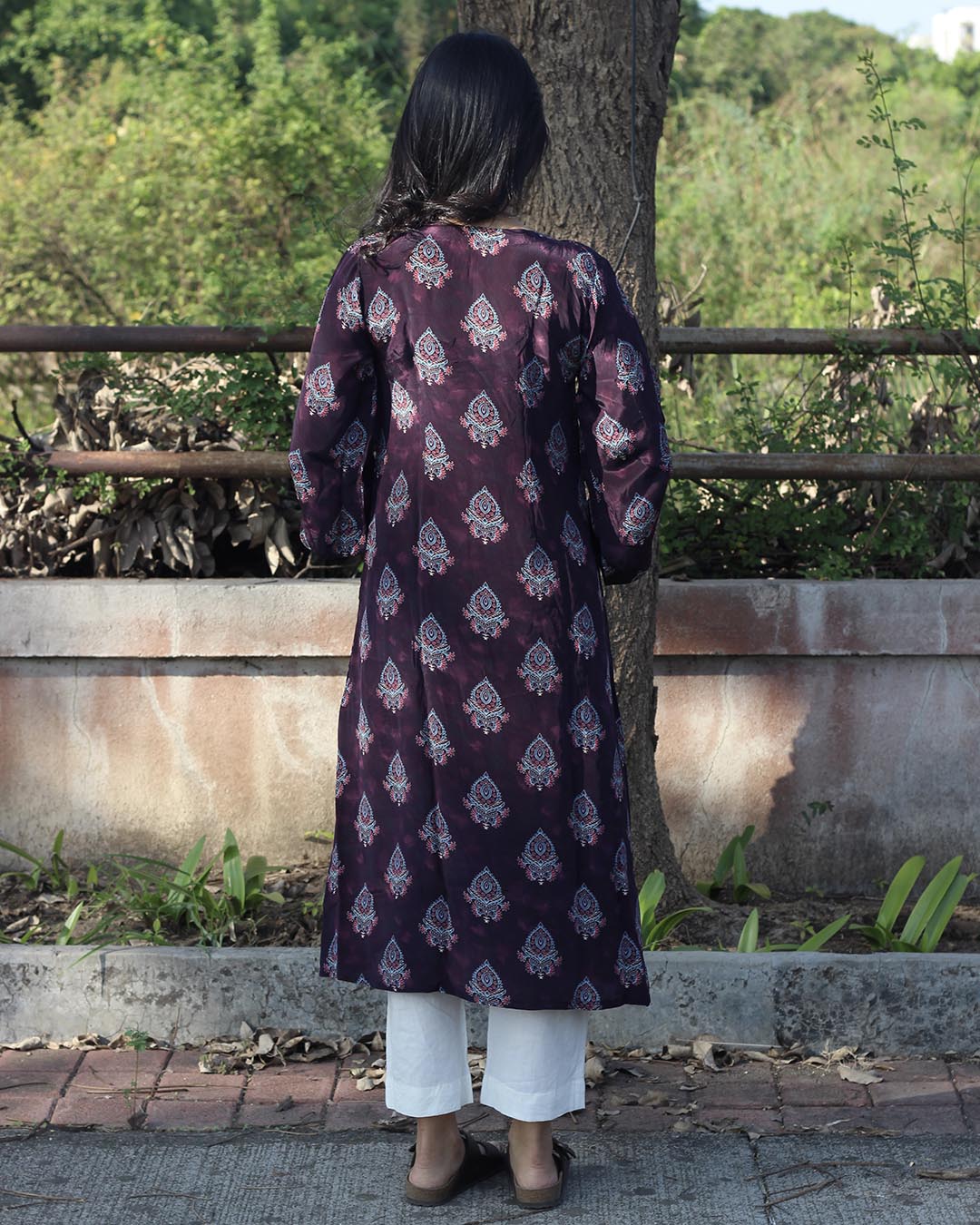 Meher Pure Crepe Dusty Purple Printed Kurta
