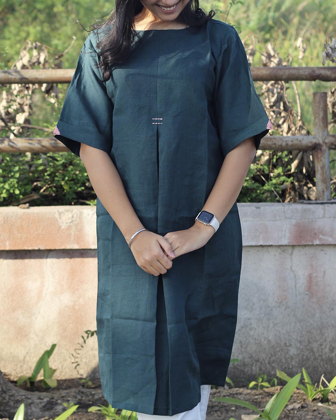 Teal Green Long kurta in Premium Linen