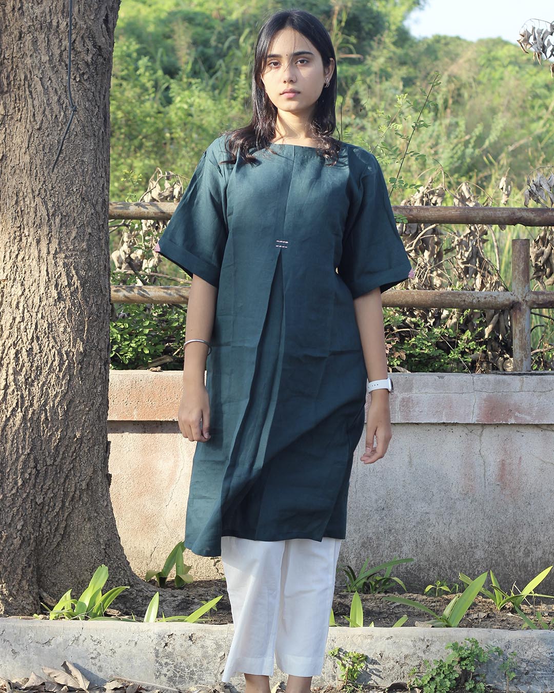 Teal Green Long kurta in Premium Linen