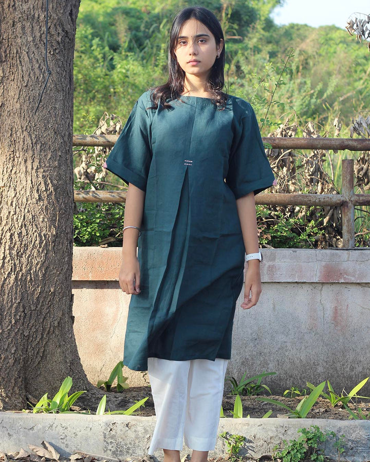 Teal Green Long kurta in Premium Linen