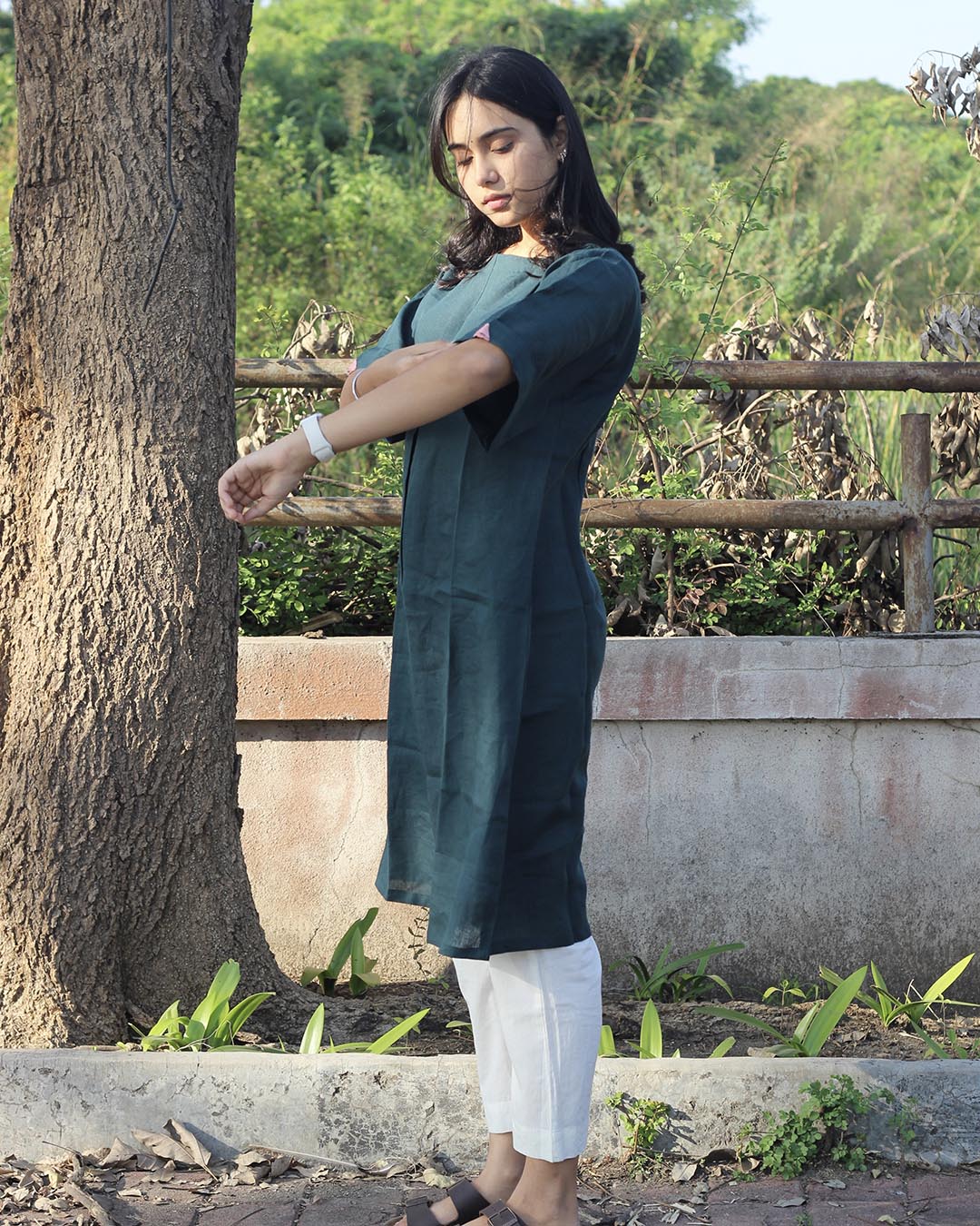 Teal Green Long kurta in Premium Linen