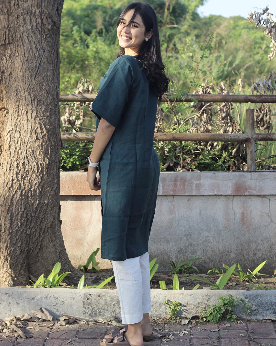 Teal Green Long kurta in Premium Linen