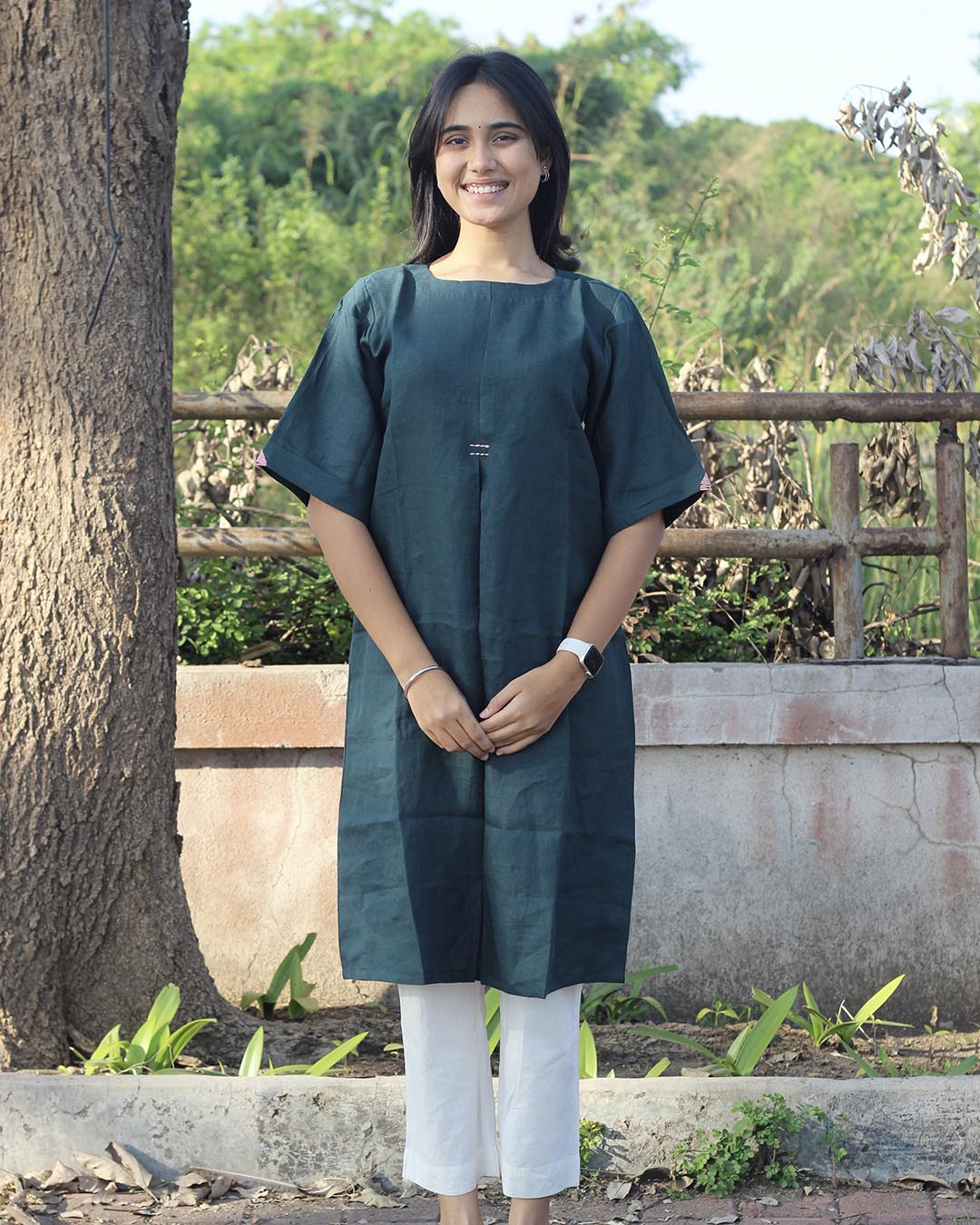 Teal Green Long kurta in Premium Linen