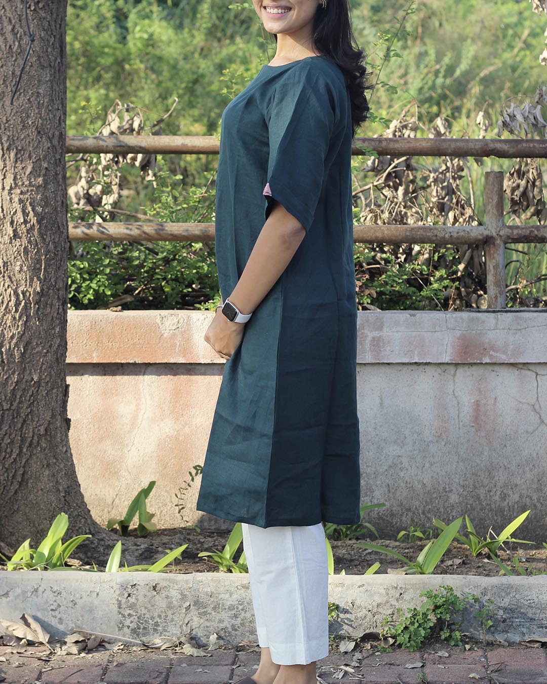 Teal Green Long kurta in Premium Linen