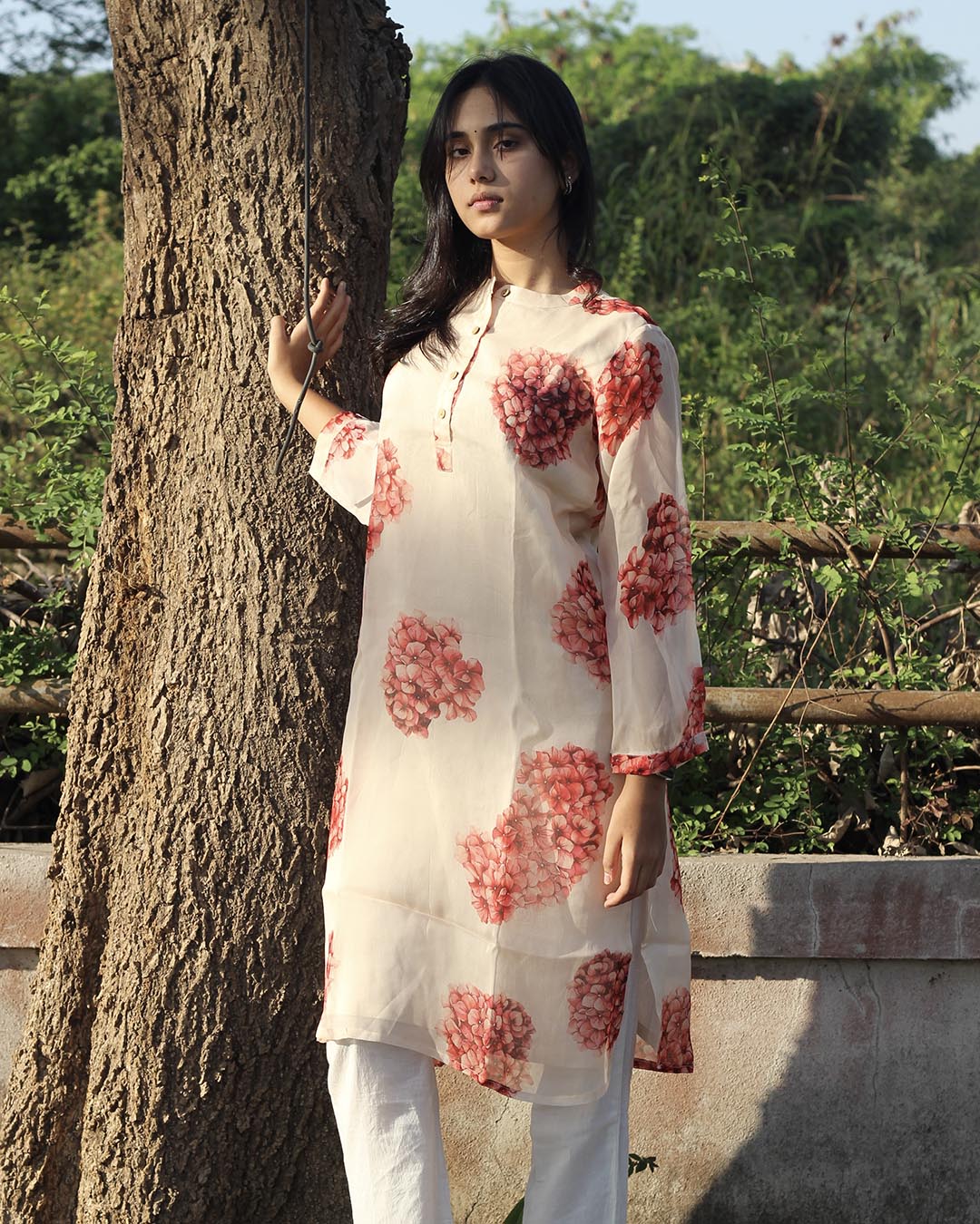 Pure Organza Printed Floral kurta with Cotton Lining