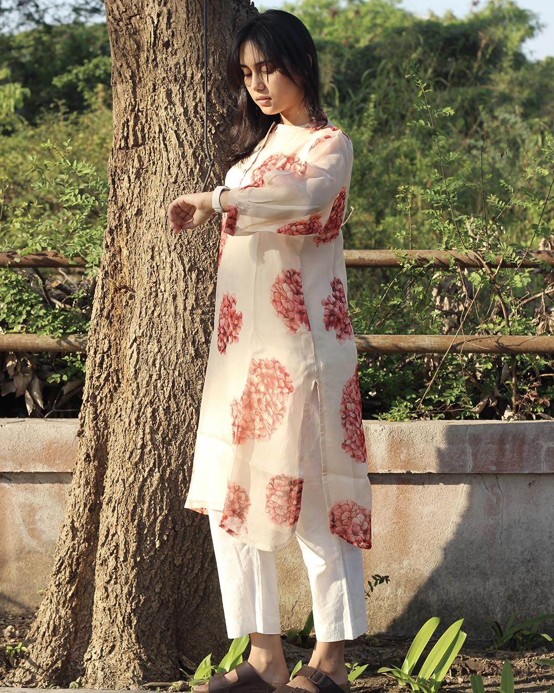 Pure Organza Printed Floral kurta with Cotton Lining