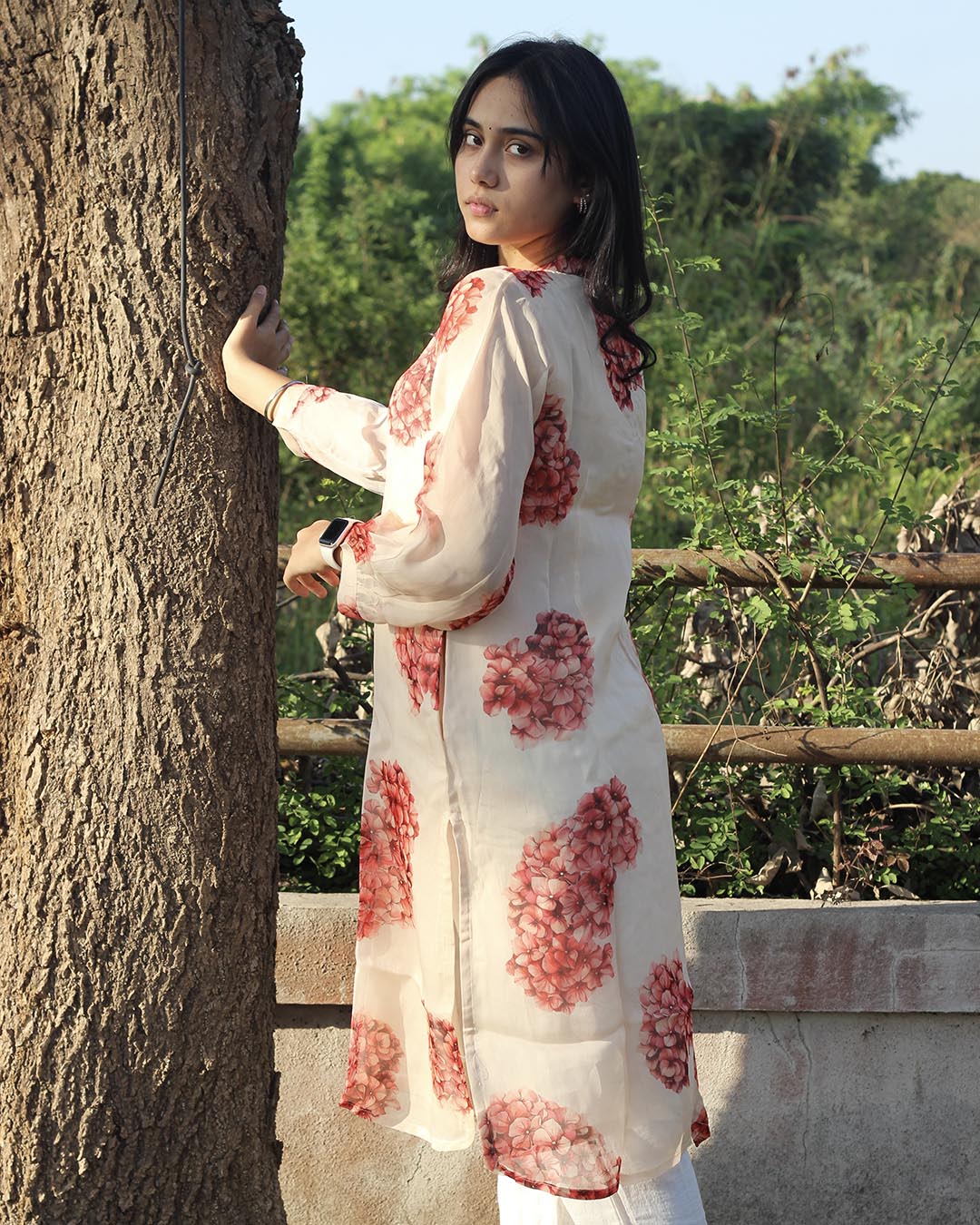 Pure Organza Printed Floral kurta with Cotton Lining