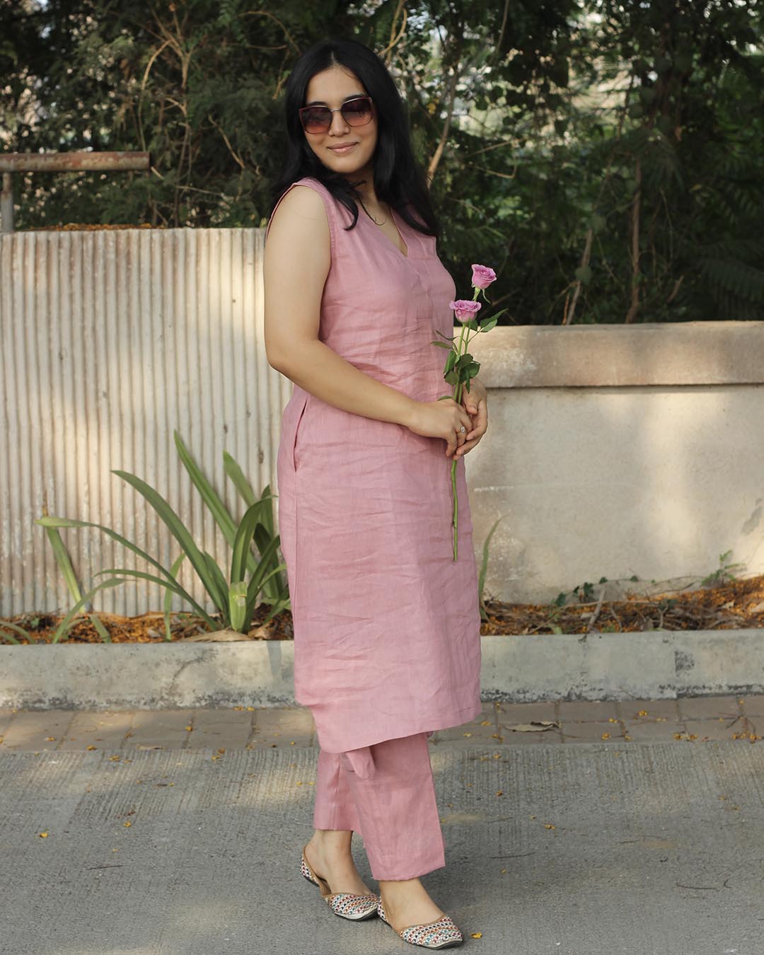 Cherry Pink Pure Linen Co-ord/Kurta pant set
