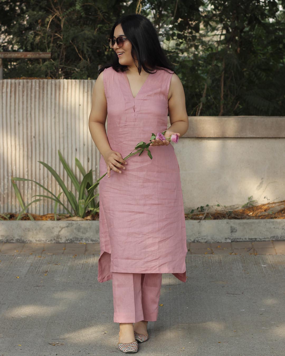 Cherry Pink Pure Linen Co-ord/Kurta pant set