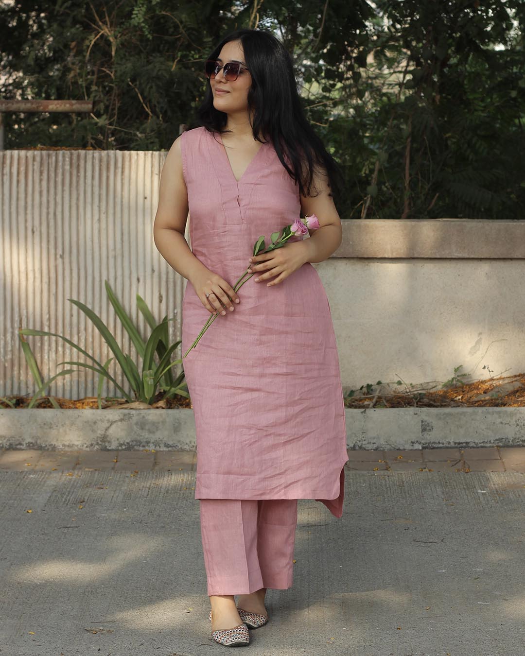 Cherry Pink Pure Linen Co-ord/Kurta pant set