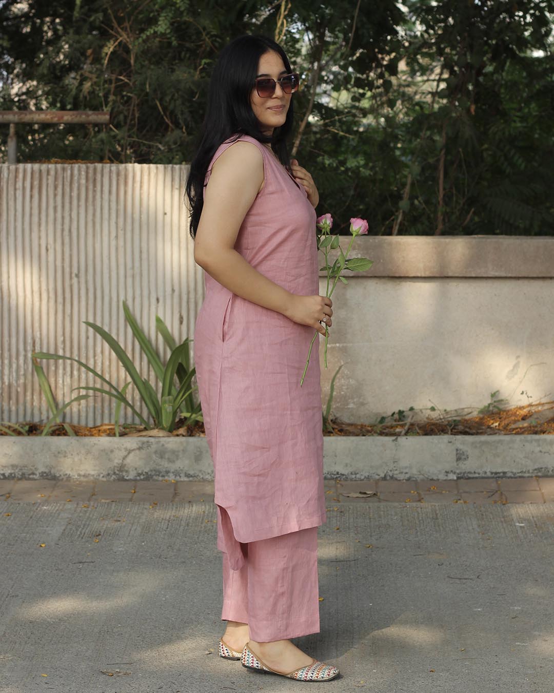 Cherry Pink Pure Linen Co-ord/Kurta pant set