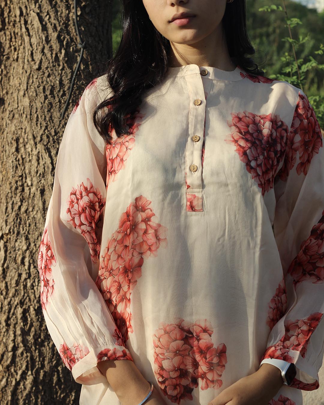 Pure Organza Printed Floral kurta with Cotton Lining