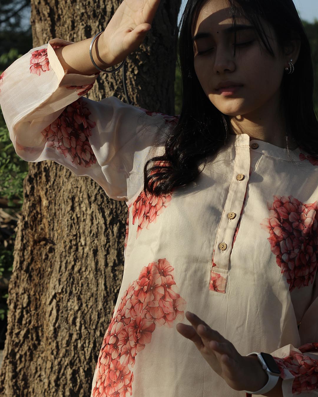 Pure Organza Printed Floral kurta with Cotton Lining