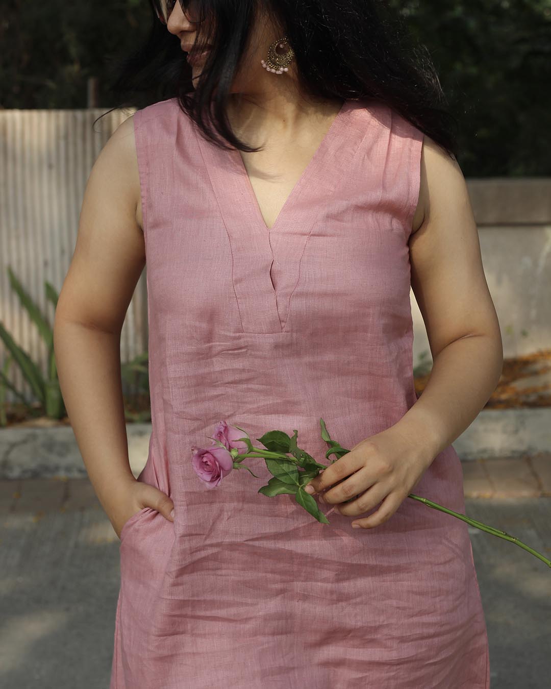 Cherry Pink Pure Linen Co-ord/Kurta pant set