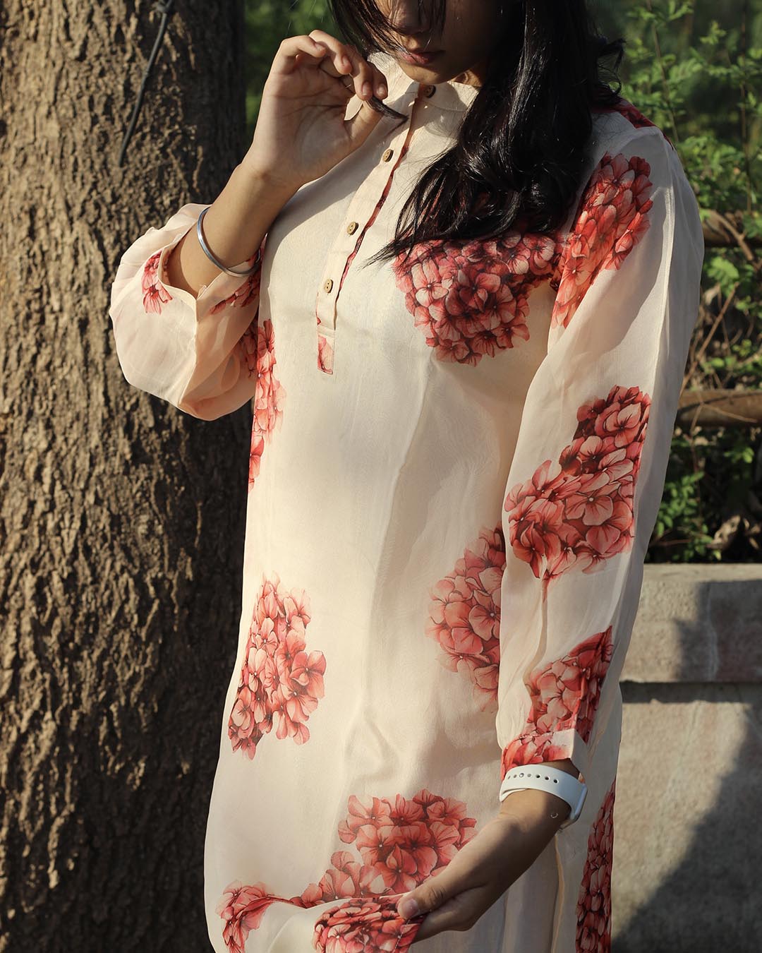 Pure Organza Printed Floral kurta with Cotton Lining