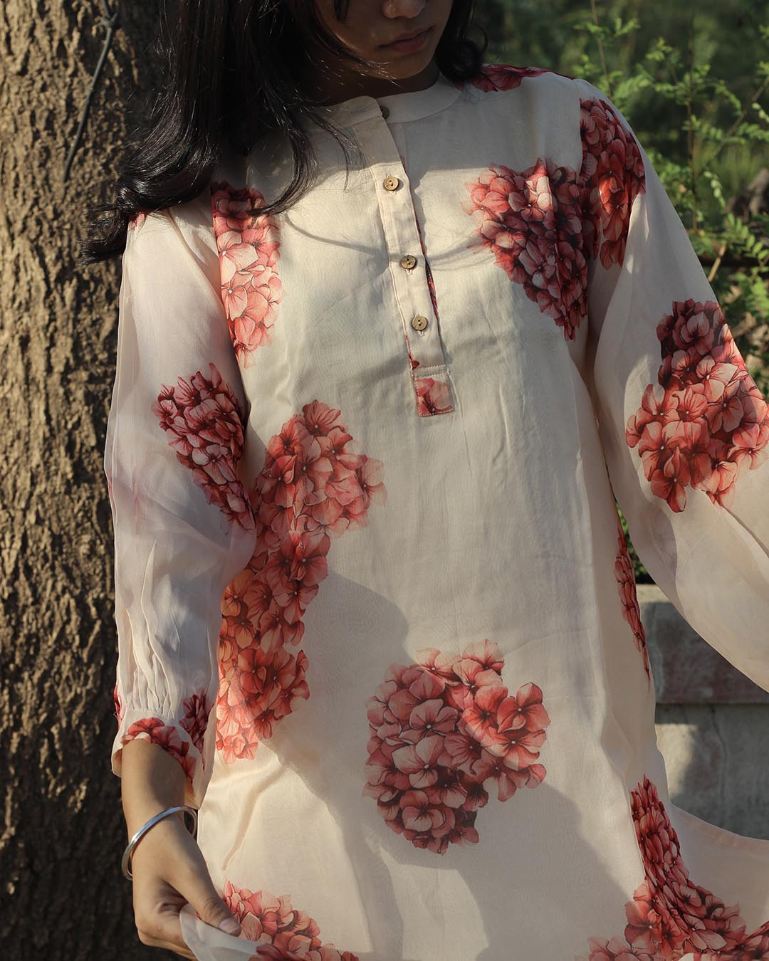 Pure Organza Printed Floral kurta with Cotton Lining