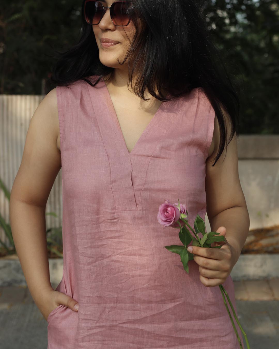 Cherry Pink Pure Linen Co-ord/Kurta pant set