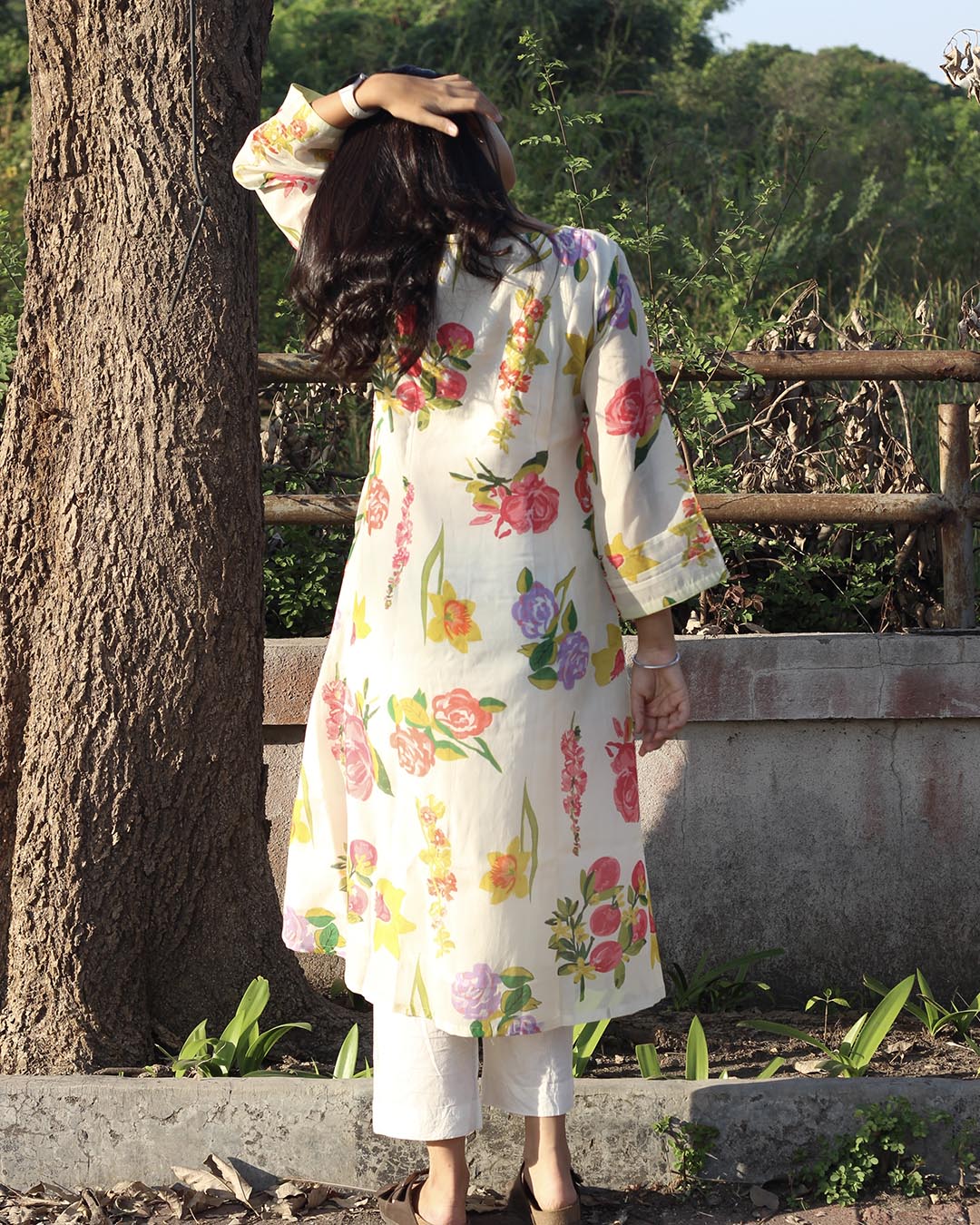 Pure Mul Chanderi Floral Kurta with Cotton Lining