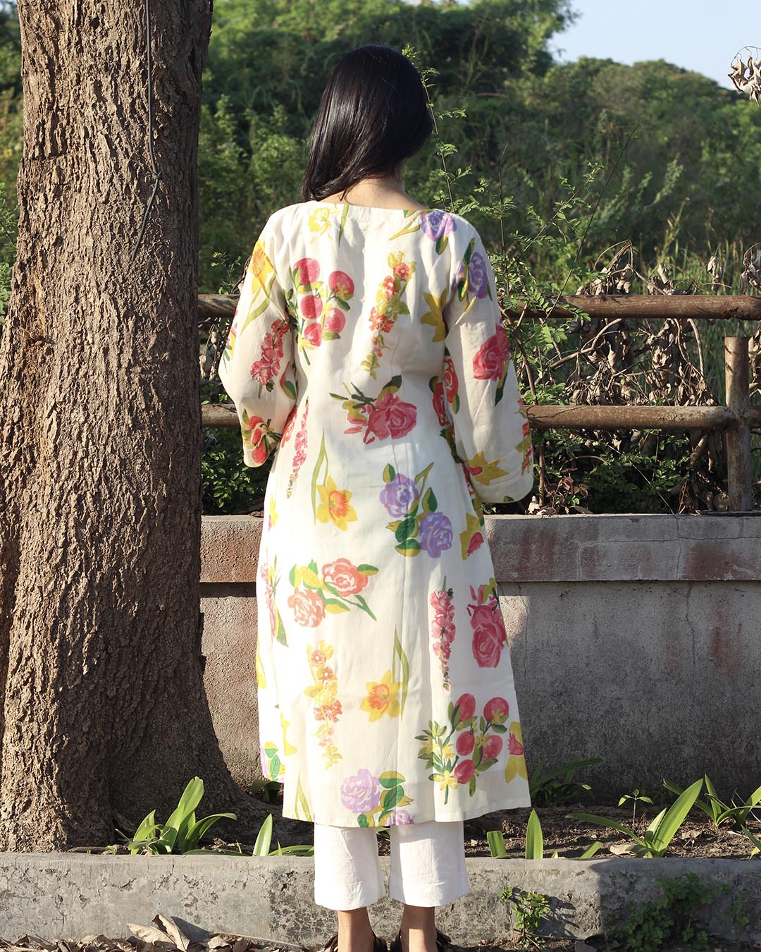 Pure Mul Chanderi Floral Kurta with Cotton Lining