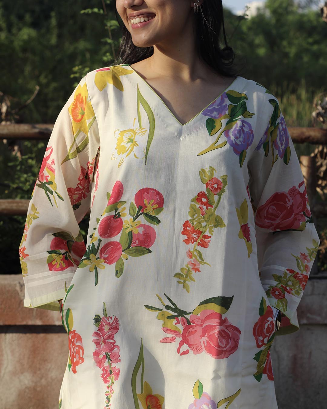 Pure Mul Chanderi Floral Kurta with Cotton Lining
