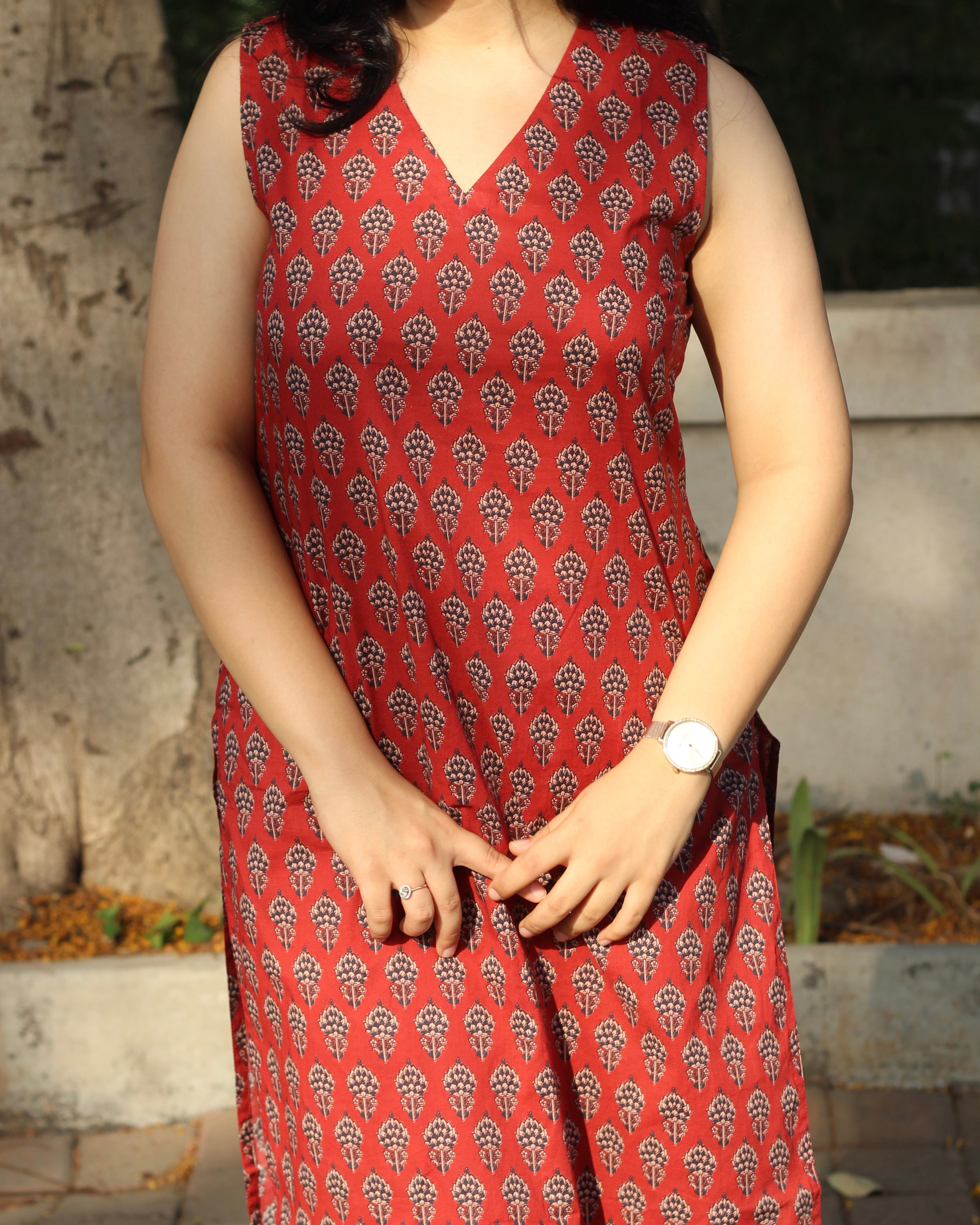 Red cambric cotton co-ord set- indiefabstore