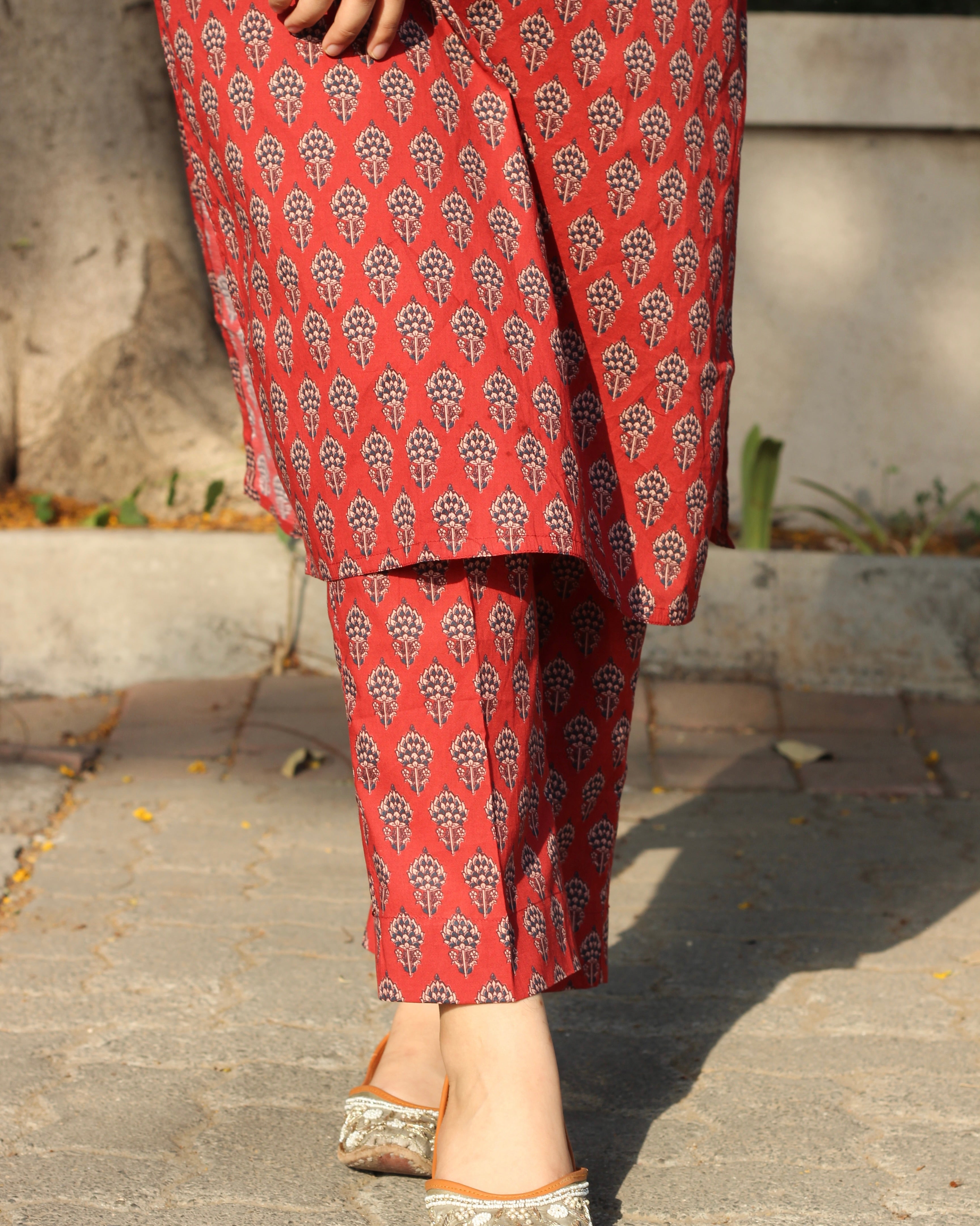 Red cambric cotton co-ord set- indiefabstore