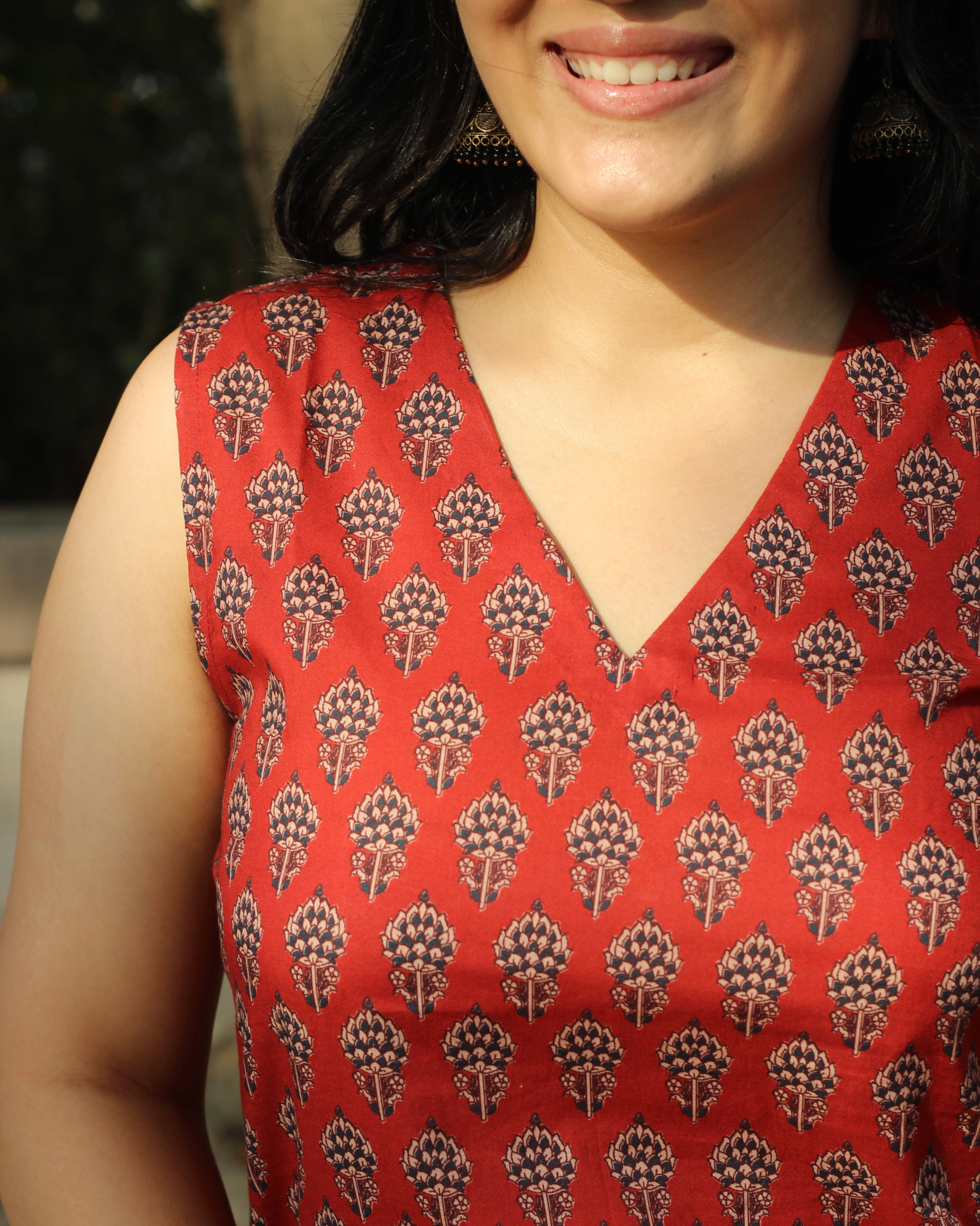 Red cambric cotton co-ord set- indiefabstore