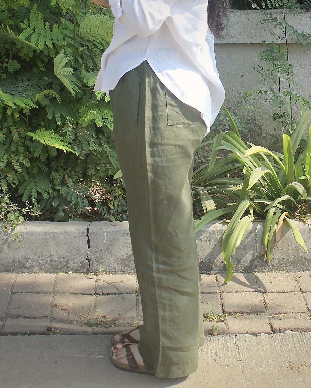 Pure Linen Pants - Dark Olive green
