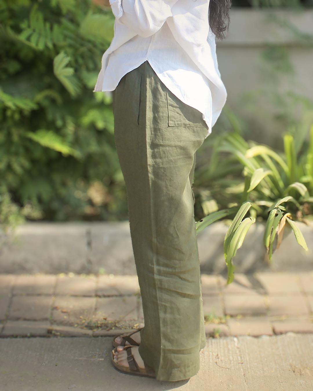 Pure Linen Pants - Dark Olive green