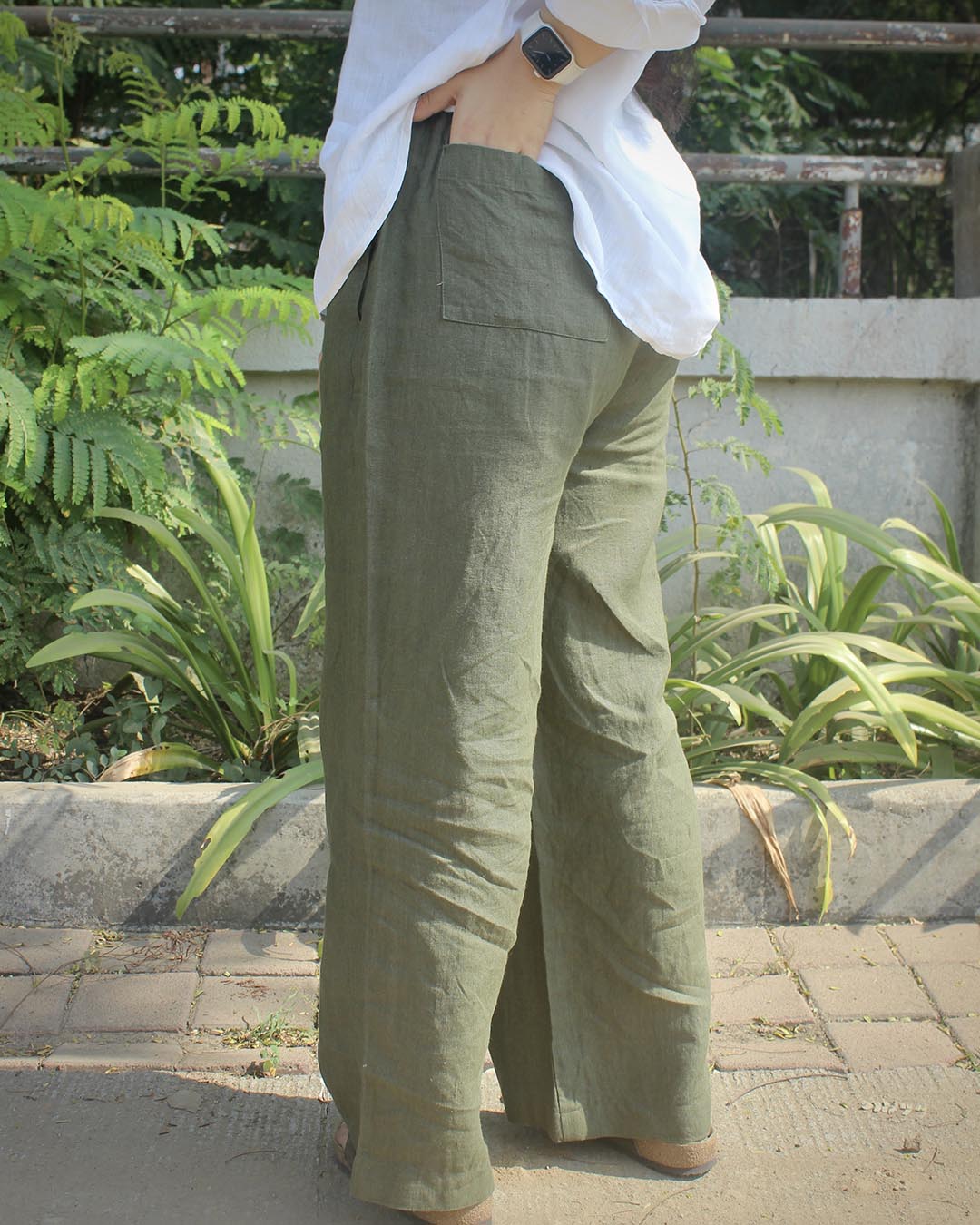 Pure Linen Pants - Dark Olive green