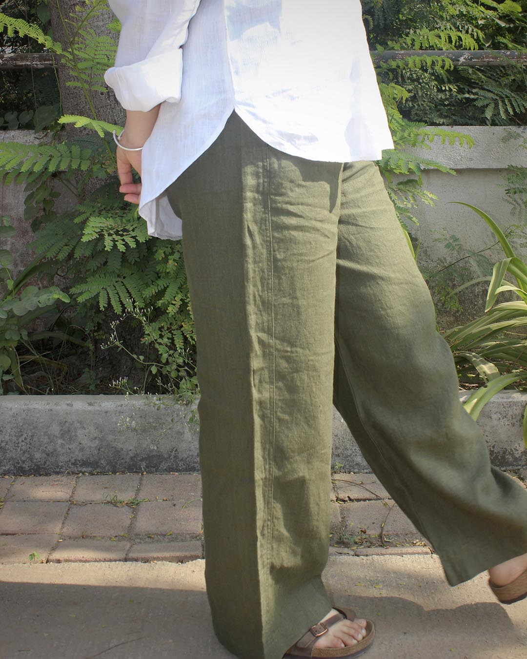 Pure Linen Pants - Dark Olive green