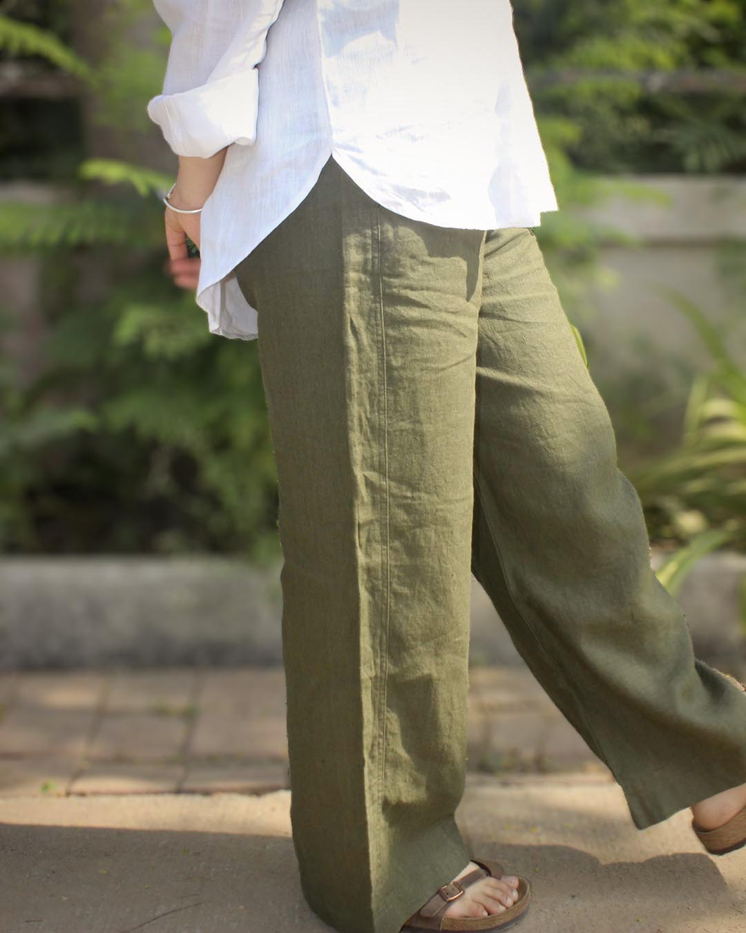 Pure Linen Pants - Dark Olive green