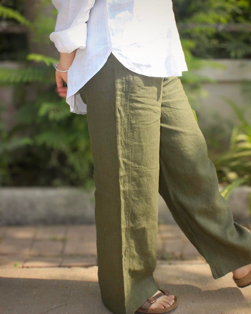 Pure Linen Pants - Dark Olive green