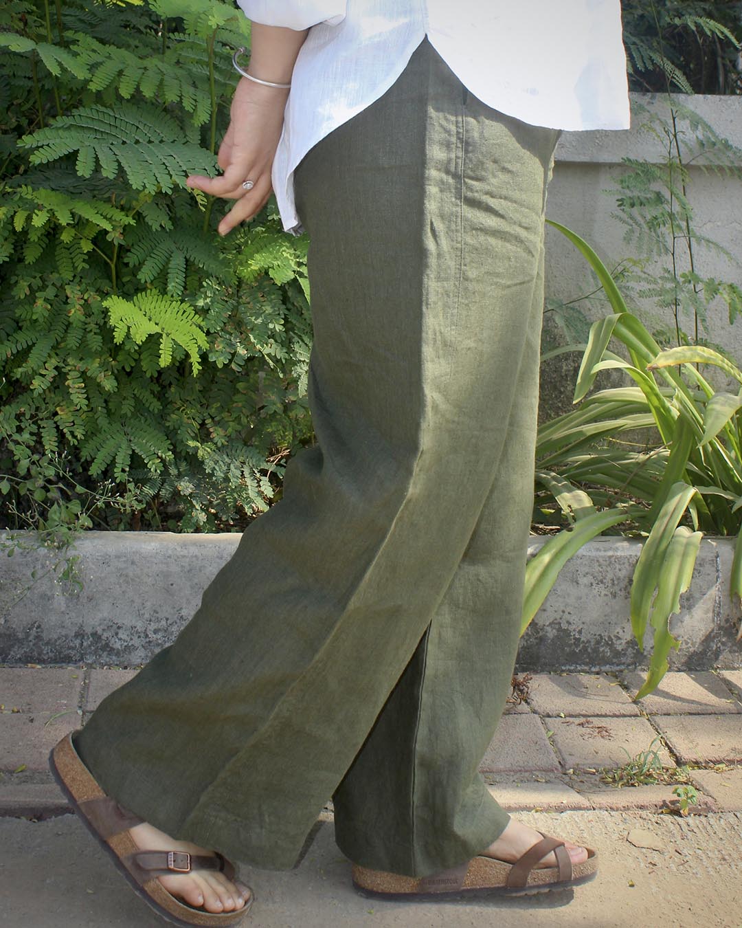 Pure Linen Pants - Dark Olive green