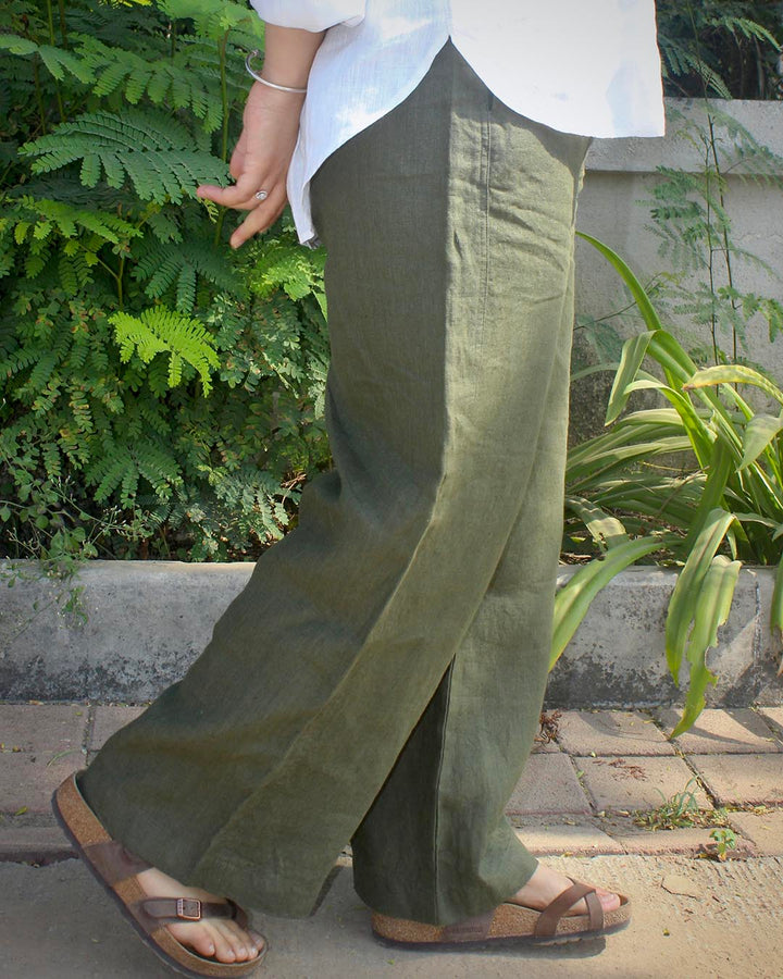 Pure Linen Pants - Dark Olive green