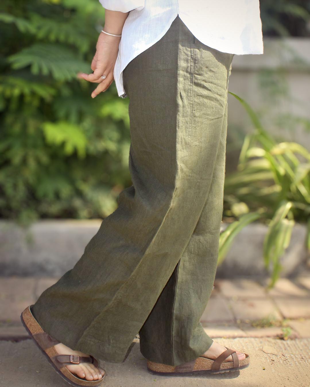 Pure Linen Pants - Dark Olive green