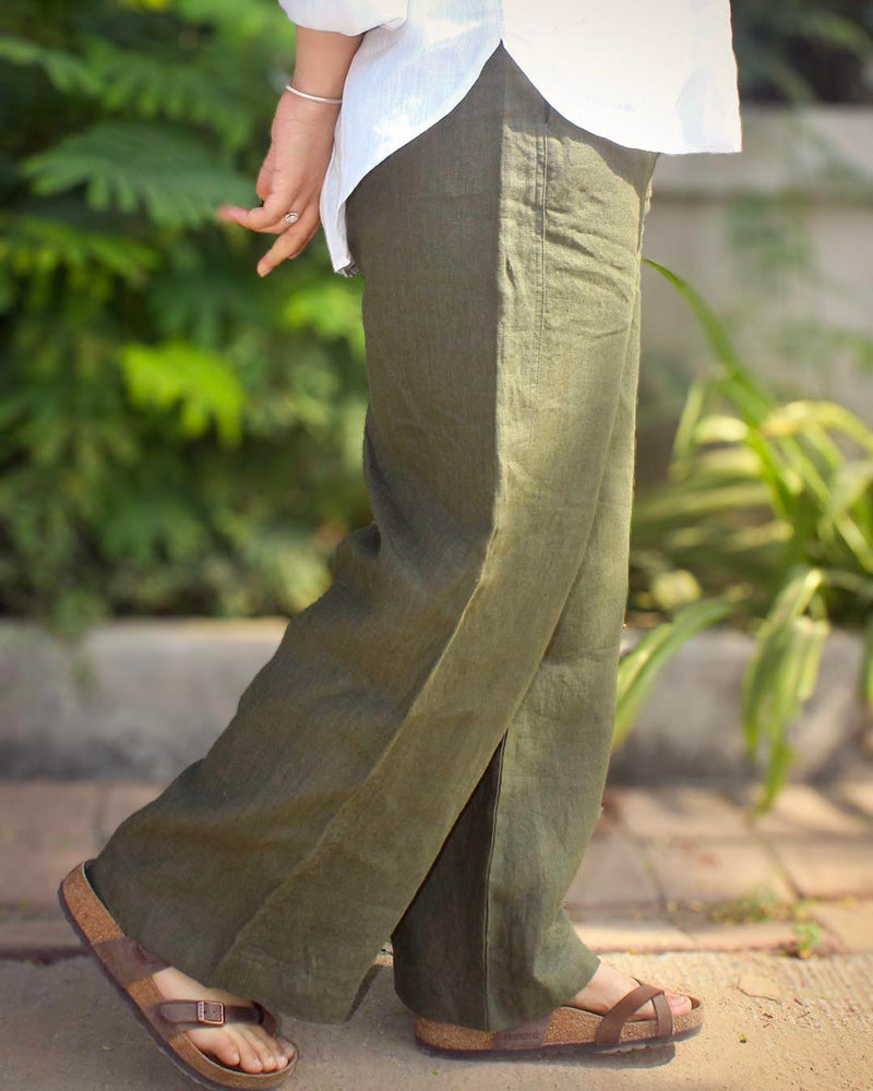 Pure Linen Pants - Dark Olive green