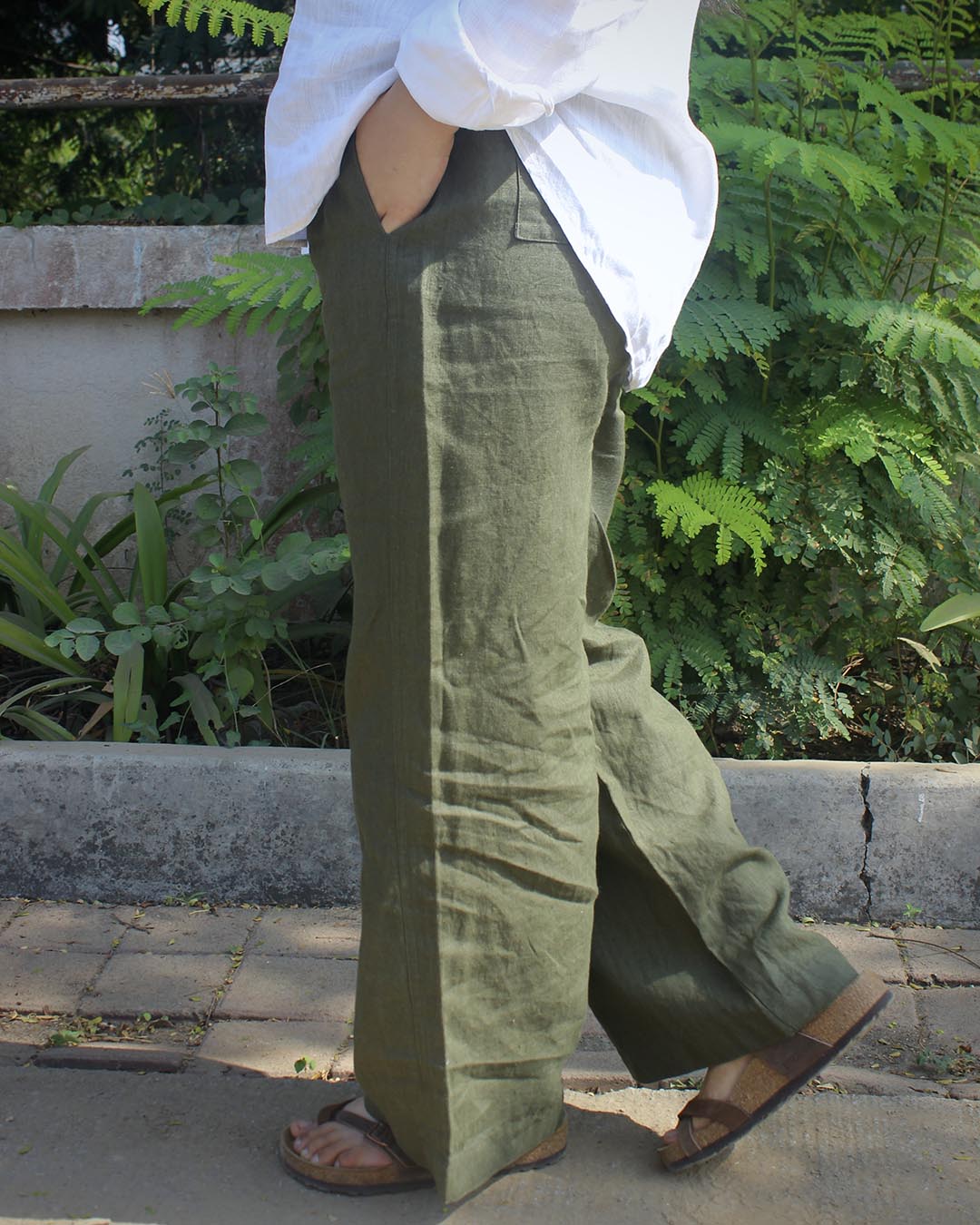 Pure Linen Pants - Dark Olive green