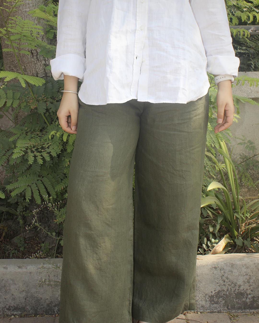 Pure Linen Pants - Dark Olive green