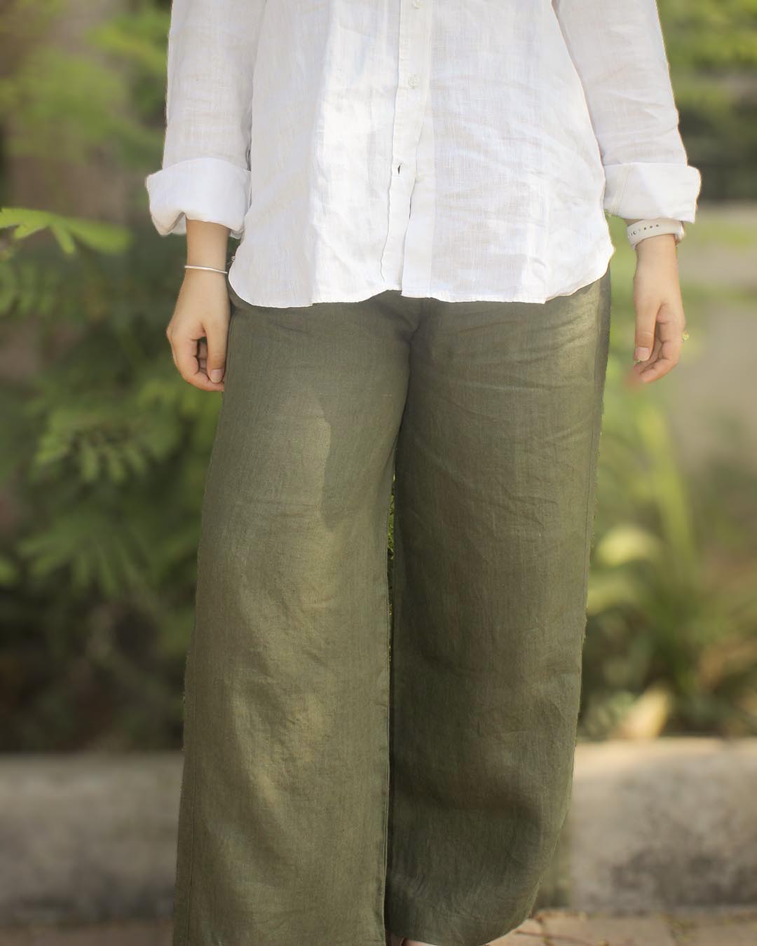 Pure Linen Pants - Dark Olive green