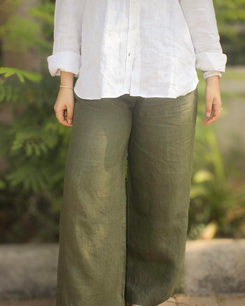 Pure Linen Pants - Dark Olive green