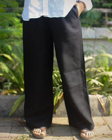 Pure Linen Pants - Black