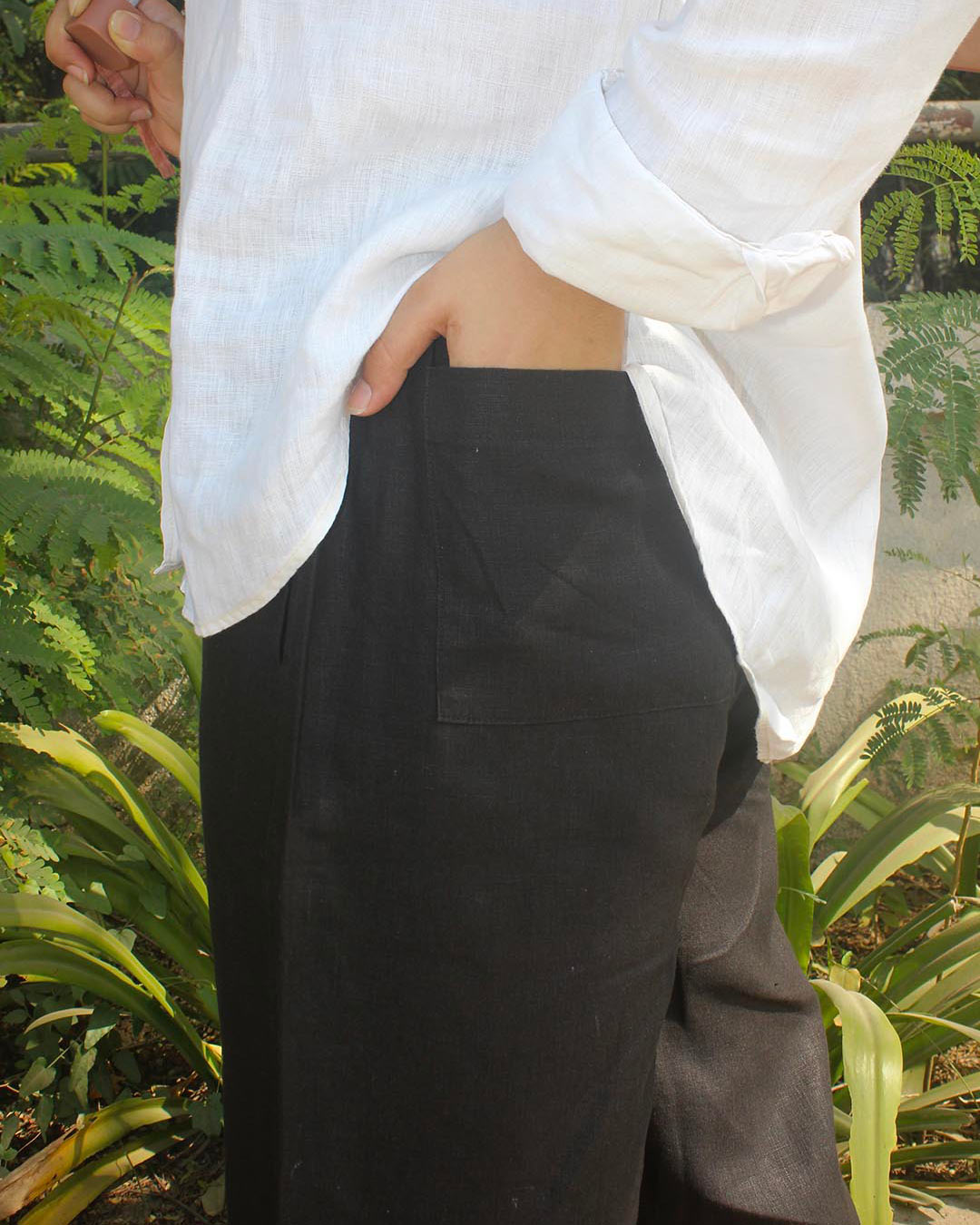 Pure Linen Pants - Black