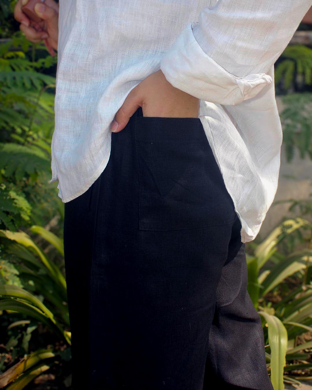 Pure Linen Pants - Black