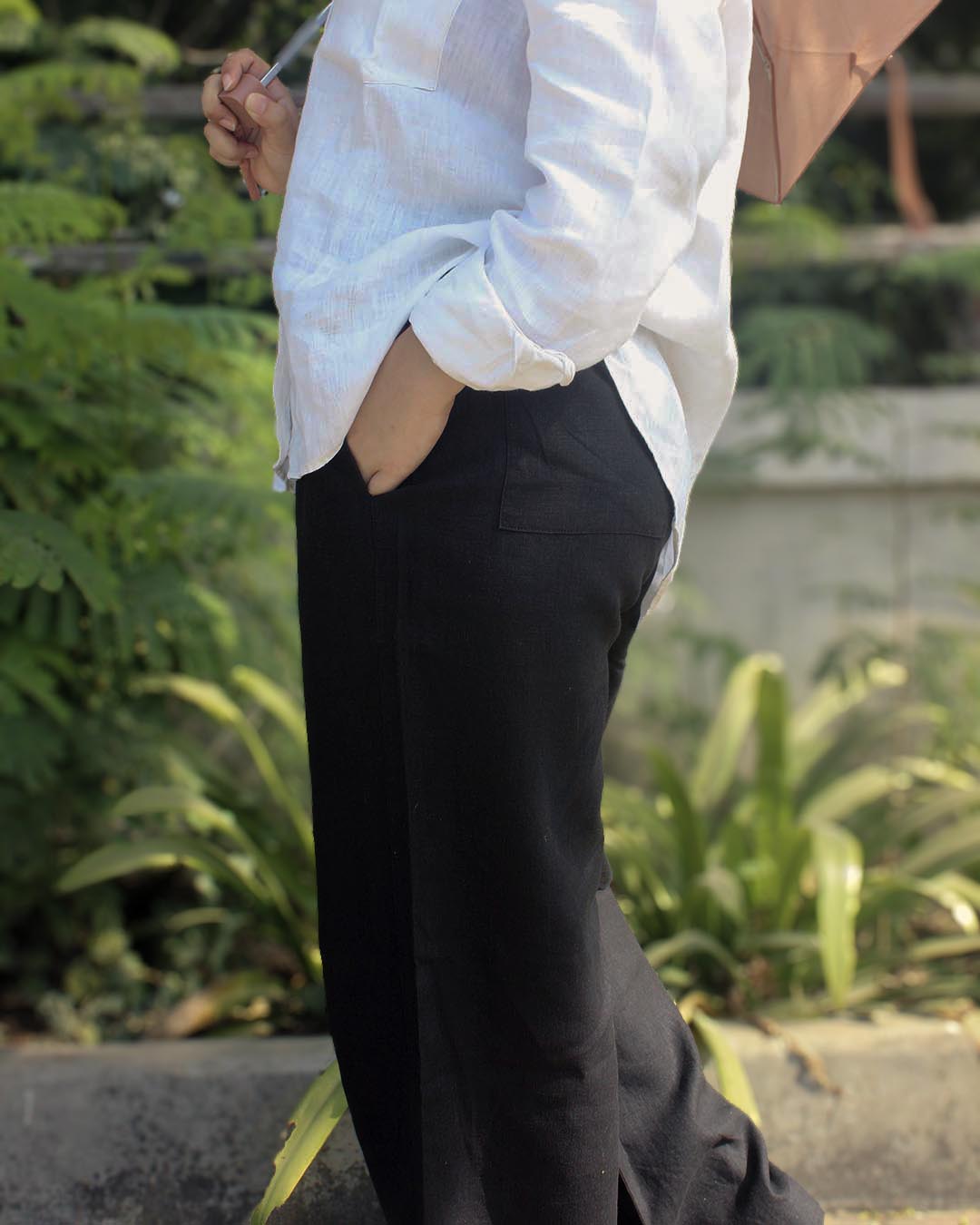 Pure Linen Pants - Black